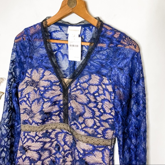 ๐ฆ๐ NWT FOXIEDOX x ANTHROPOLOGIE | Elegant Deep Blue Lace Dress - Picture 6 of 16